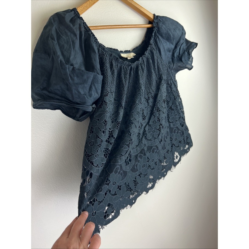 Anthropologie Moulinette Soeurs Womens Top Sz L Messina Lace Puff Sleeved Blouse - Picture 7 of 15